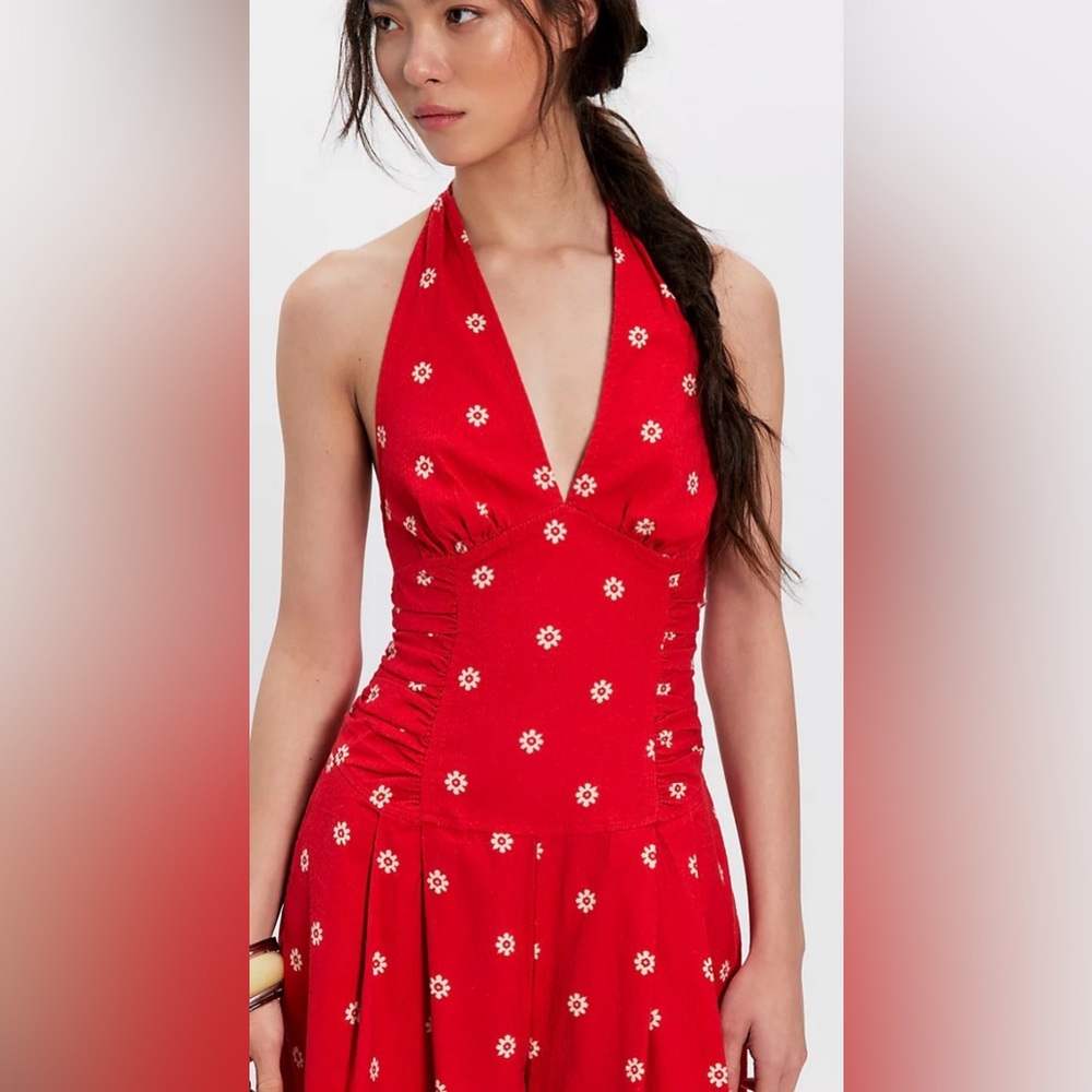 Free People Red Floral Halter Romper